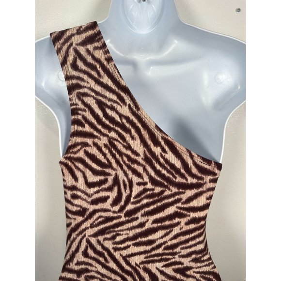 Michael Kors Size 8 Swimsuit Womens One Piece Animal Print One Shoulder Brown - Picture 4 of 14